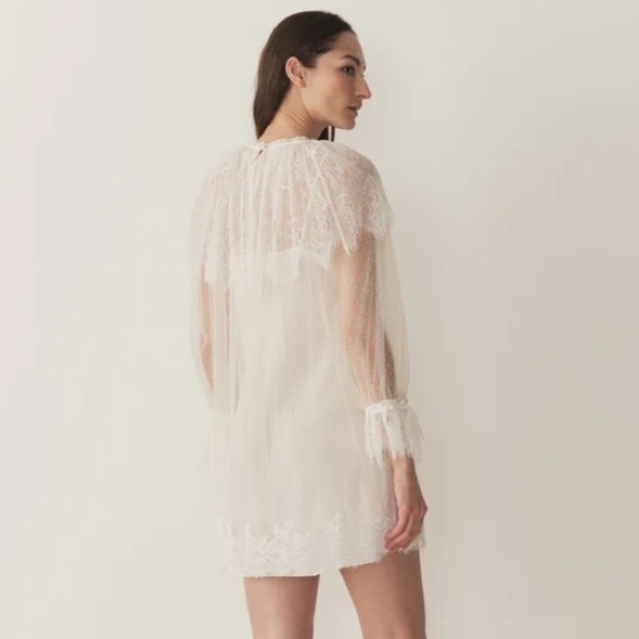 NWT Doen Lilith Lace Tulle Ruffle Collar Long Sleeve Mini Dress Crème de Lune - Picture 4 of 16